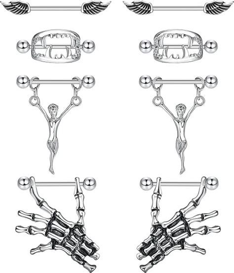 nipple piercing skeleton|Pair of Skeleton Hand Nipple Rings 316L Stainless .